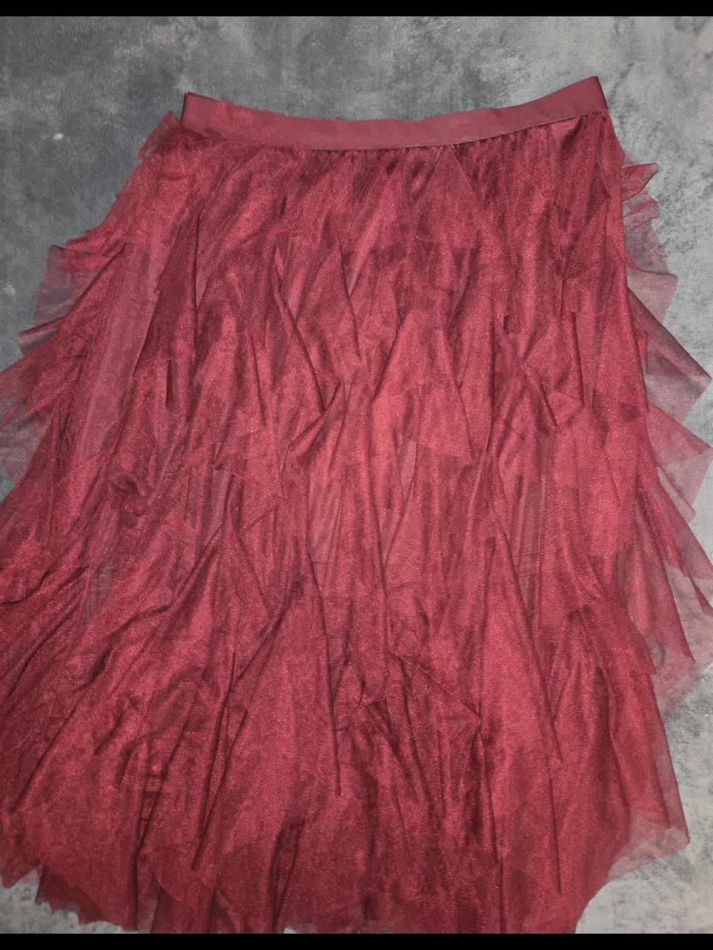 Nightfall Ruffled Tulle Maxi Skirt in Deep Burgundy - Picture 2 of 3